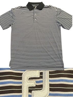 FootJoy Black/Blue/White Stripe Golf Polo Shirt (M)